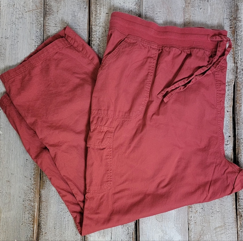 Woman Within Red Roll Up Cargo Pants 32W